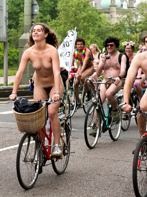 Naked people riding bicycle