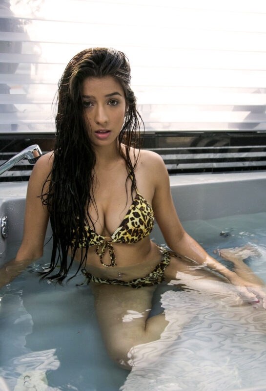 Megan Salinas in a bathtub