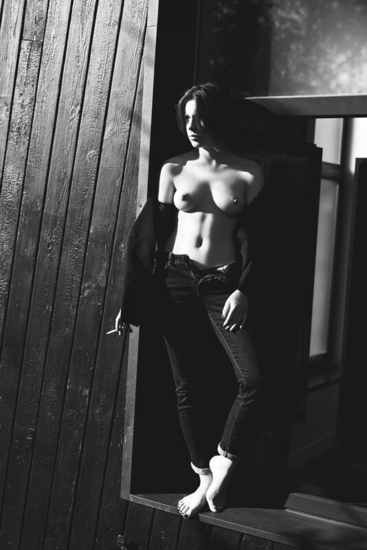 Sexy brunette nude black and white photography