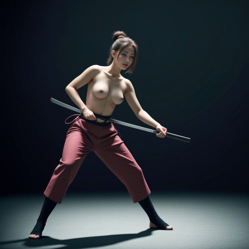Asian samurai AI girl nude