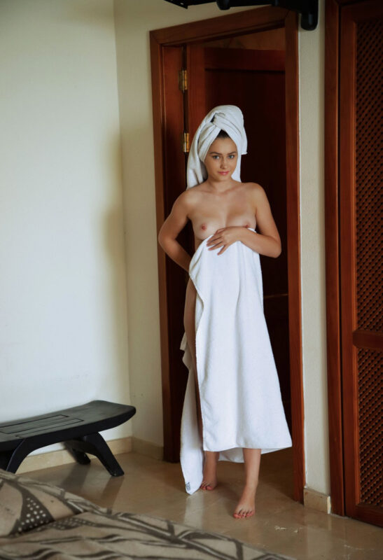 Cute Kacy Lane wrapped in a towel