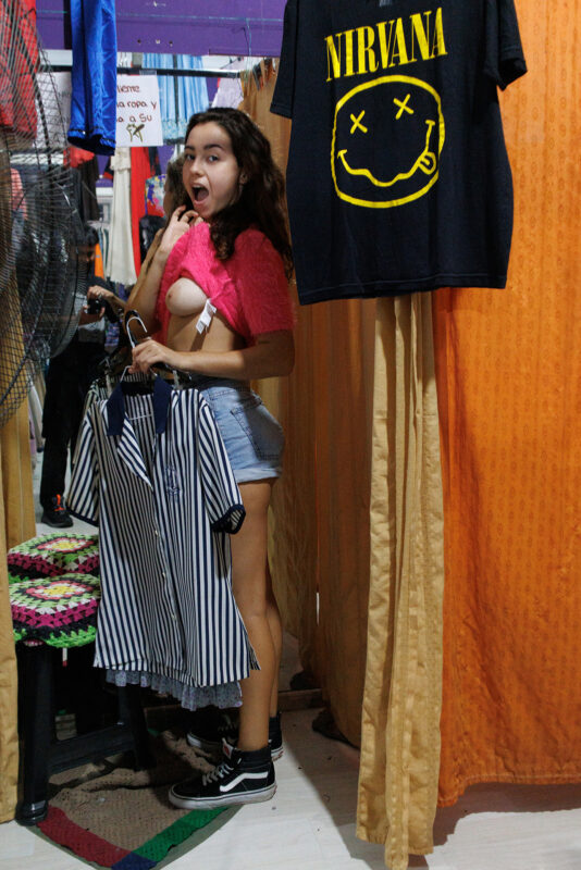 Nora Hernando shows one tit